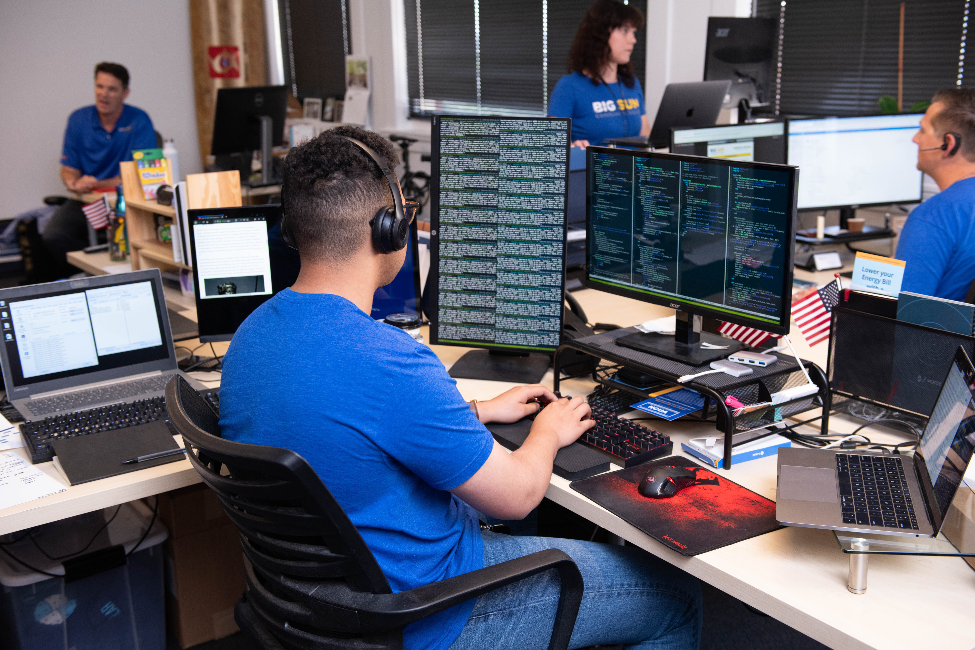 Man working on computer code